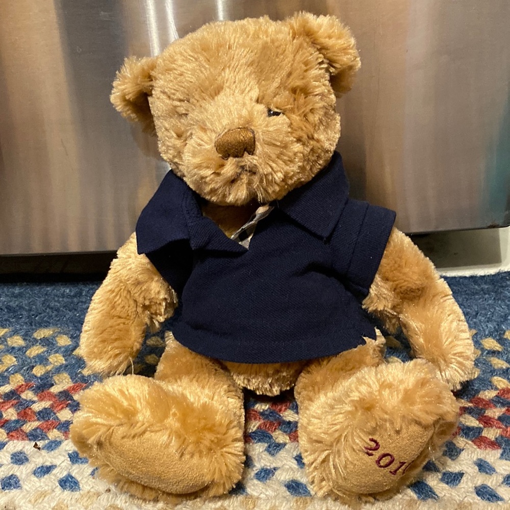 Burberry Teddy Bear wearing Nova Check Navy Polo: circa 2010 in EUC!